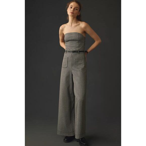 Maeve by Anthropologie Pants - Anthropologie Maeve Houndstooth Knit Jumpsuit Tube Top Wide Leg Size 2